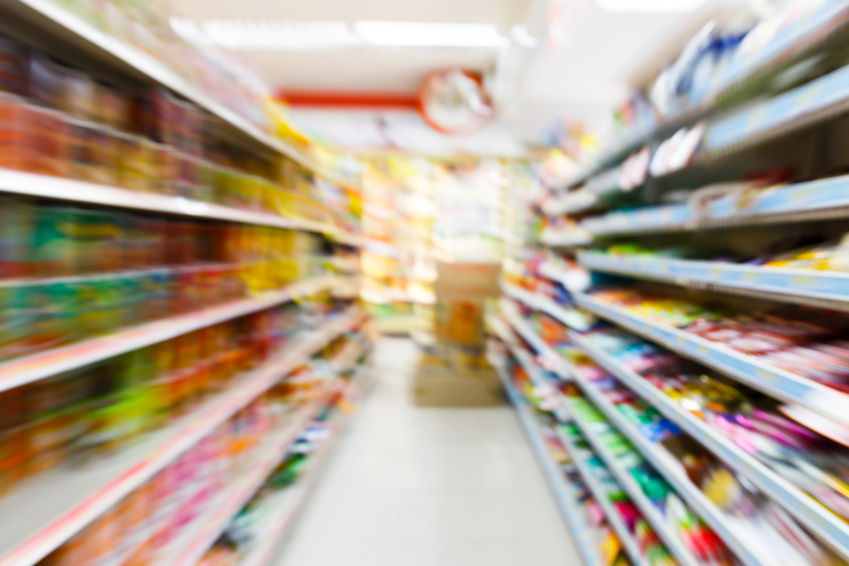 Blurry convenience store shot by moving camera with slow shutter speed